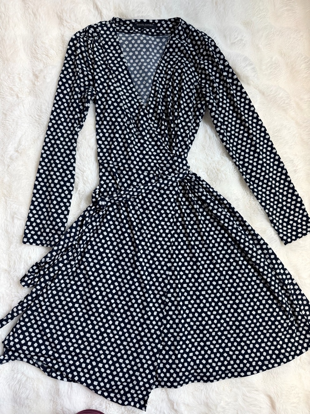 Banana Republic Black and White Polka Dot Long Sleeve Wrap Dress